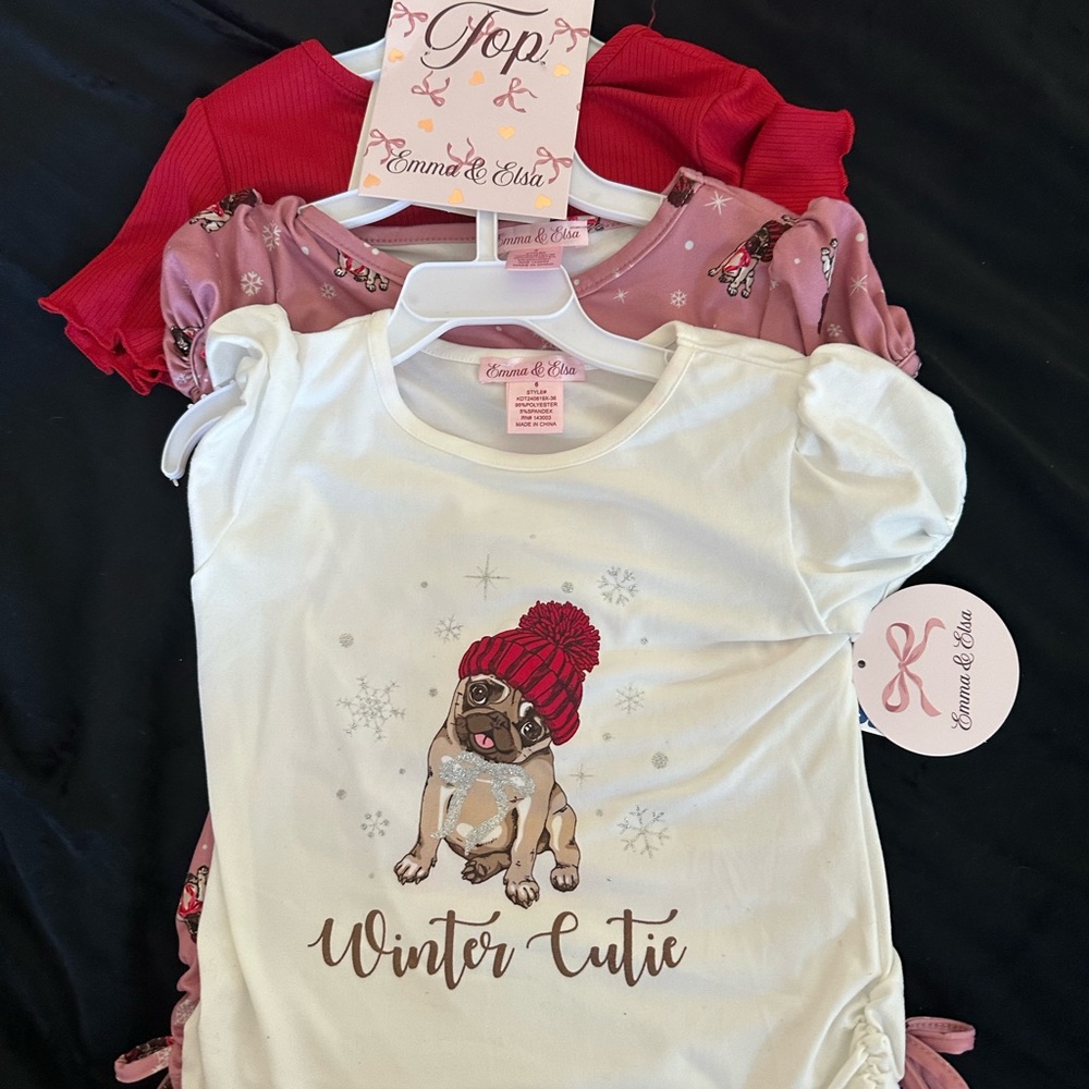 Emma & Elsa Kids Short Sleeve Tee - White, Red, Pink